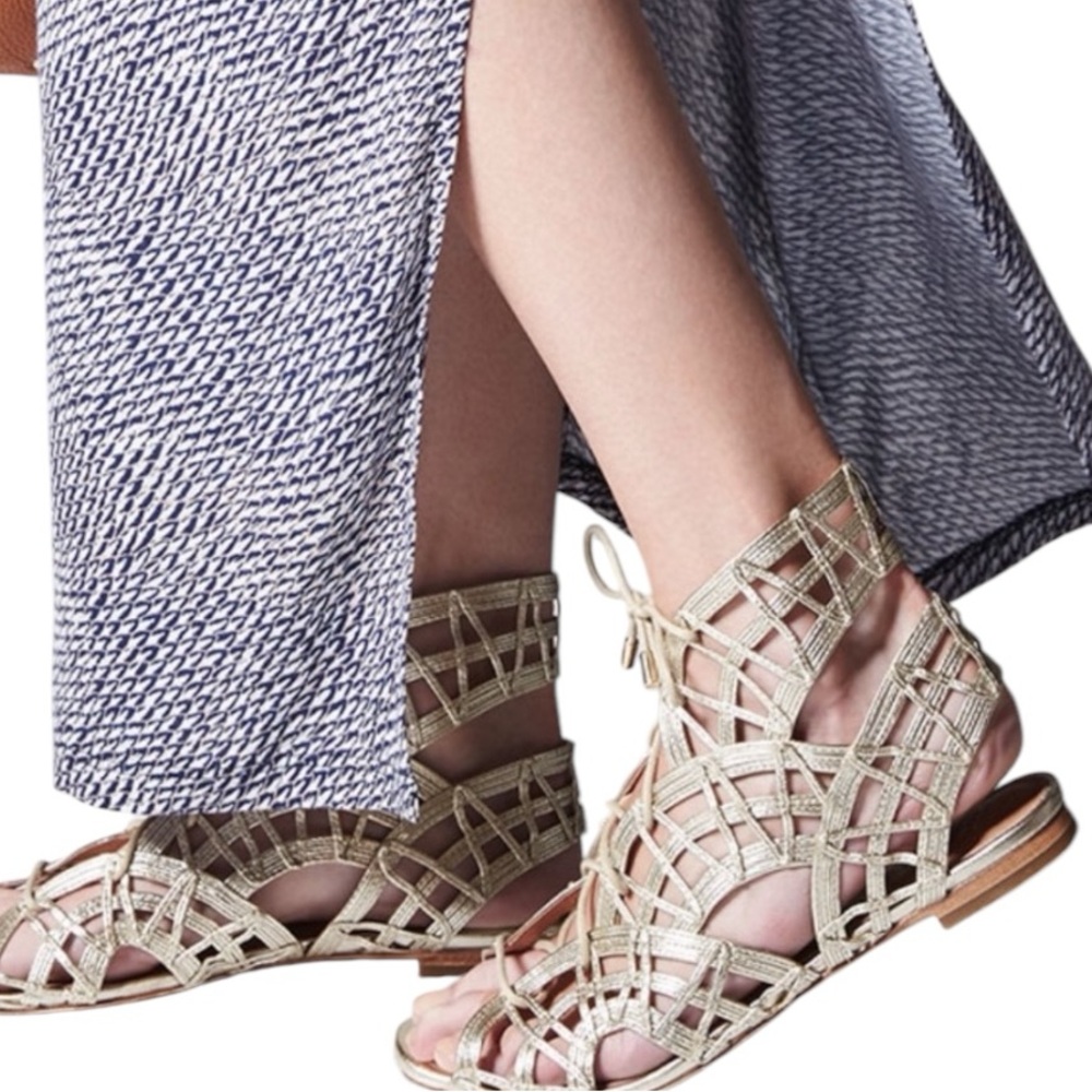 Joie Caged Leather Gladiator strappy macrame sandals nude / light tan 8.5 NIB